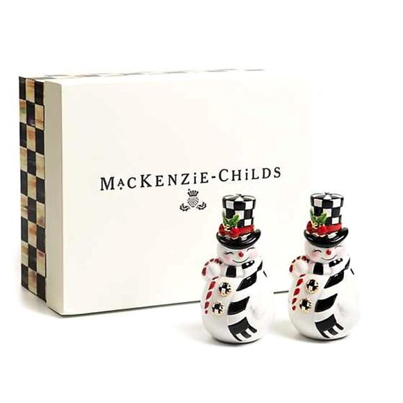 MACKENZIE-CHILDS Nostalgia Snowman Salt And Pepper Shakers in White Set NEW - Picture 2 of 2